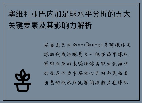 塞维利亚巴内加足球水平分析的五大关键要素及其影响力解析