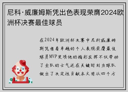 尼科·威廉姆斯凭出色表现荣膺2024欧洲杯决赛最佳球员